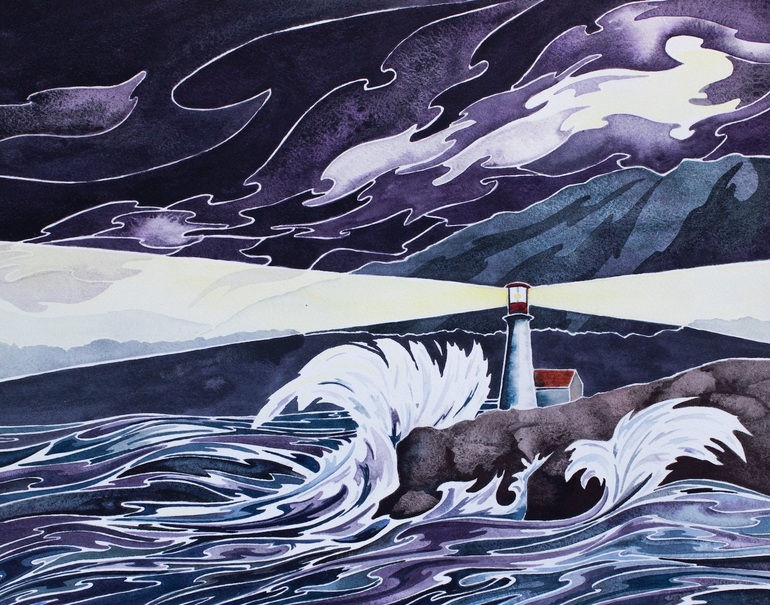 Andrea England Stormy Sea Nautical Lighthouse Watercolour Painting.jpg